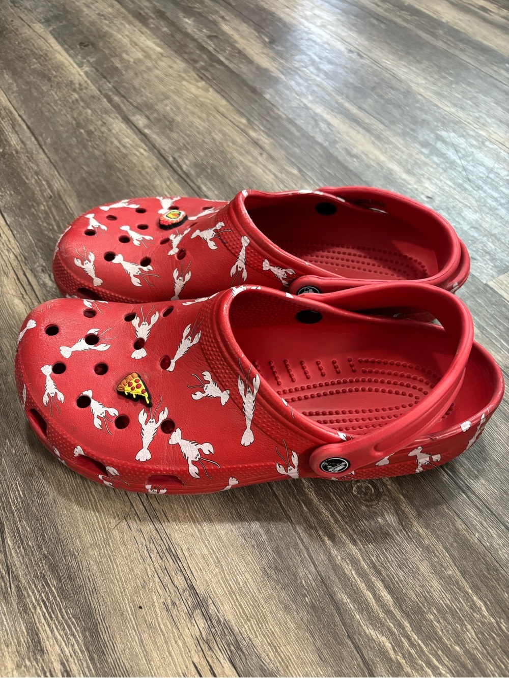 Red crocs with lobsters print